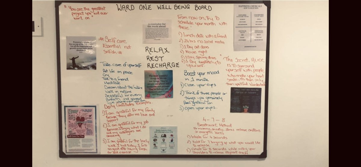 Laura Knight (@lauraknight1987) on Twitter photo Our new Ward One Well Being board created by one of our nurses. Thankyou Lisa 🥰 Great advice for all of us <a href="/SSreenivasan001/">Shiva Sreenivasan</a> <a href="/sineadmcgirrya1/">sineadmcgirr@yahoo.co.uk</a> <a href="/mmcdermott_88/">Michelle McDermott</a> <a href="/GosiaZieba1/">Gosia</a> <a href="/ellen_mcgurran/">Ellen Mc Gowan</a> <a href="/WesternHSCTrust/">Western Trust</a> . #selfcare #relaxrestrecharge #selfcareessentialnotselfish Our new Ward One Well Being board created by one of our nurses. Thankyou Lisa 🥰 Great advice for all of us <a href="/SSreenivasan001/">Shiva Sreenivasan</a> <a href="/sineadmcgirrya1/">sineadmcgirr@yahoo.co.uk</a> <a href="/mmcdermott_88/">Michelle McDermott</a> <a href="/GosiaZieba1/">Gosia</a> <a href="/ellen_mcgurran/">Ellen Mc Gowan</a> <a href="/WesternHSCTrust/">Western Trust</a> . #selfcare #relaxrestrecharge #selfcareessentialnotselfish