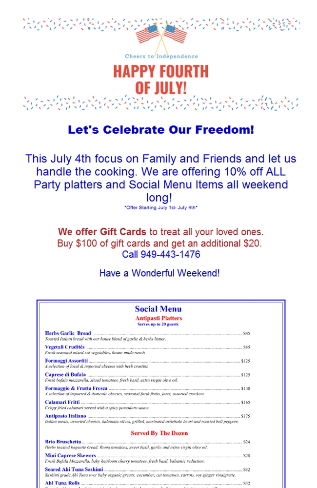 Happy Fourth of July Weekend From Brio - Special Offers Inside. bit.ly/3tUXd00