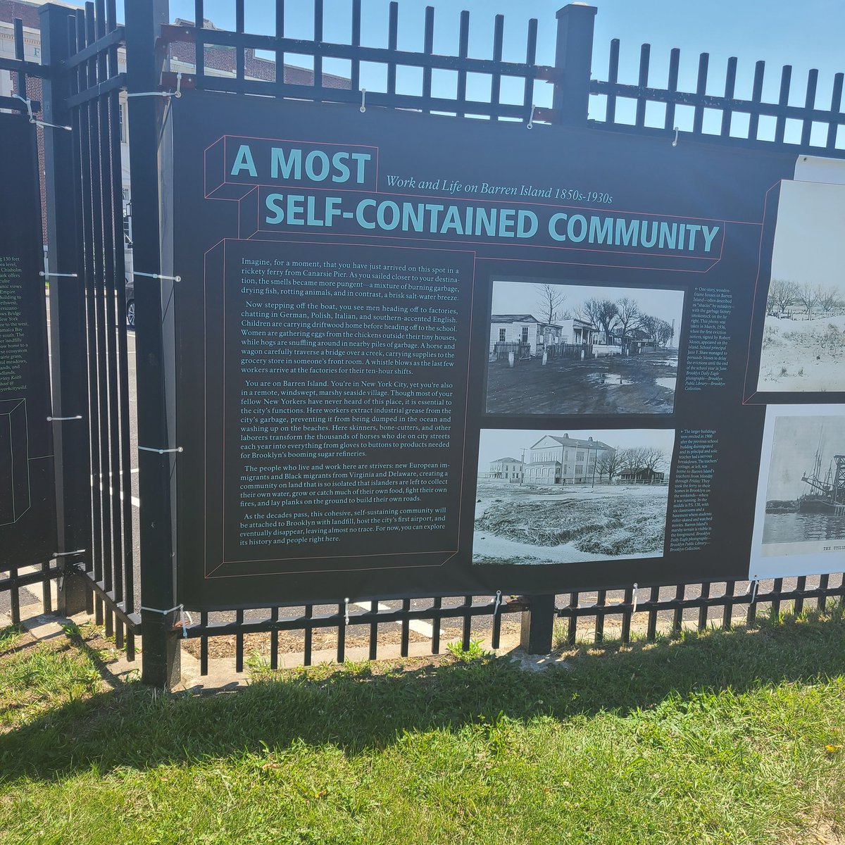 jshgdmn's tweet photo. at Floyd Bennett Field for a really fascinating Sanitation Foundation/@JBRPC exhibit on the history of Dead Horse Bay &amp; Barren Island, a hard-living community of waste-reclaimers destroyed by Robert Moses, + celebrating today's @NYCSanitation use of the site. see it until 9/5! https://t.co/nb1TZ6JIbR