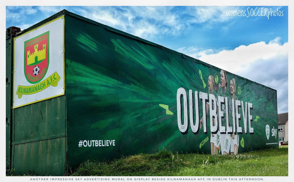 A very impressive @SkyIreland #OUTBELIEVE advertising mural by illustrator @Aoife_Dooley on view beside @Kilnamanagh_AFC in Dublin this afternoon. @LoiWomen #IRLWNT