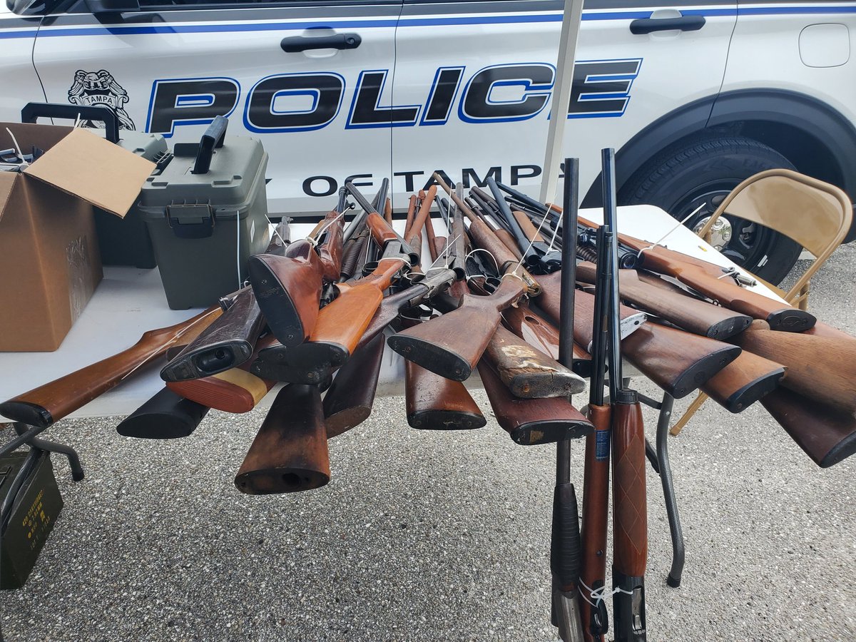 TampaPD's tweet photo. Happening now! We're collecting your unwanted guns during the Gun Buy Back. Here's a photo from the West Tampa Community Center. So far, we've collected close to 400 guns at both locations. https://t.co/7rpKDXlG96