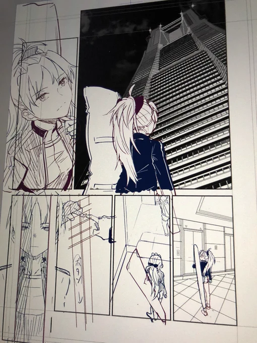 下書き20/37 こういう「ペン入れ時に面倒そうな背景」は下書きの時に描いてイメージを固めておくスタイルです。 
