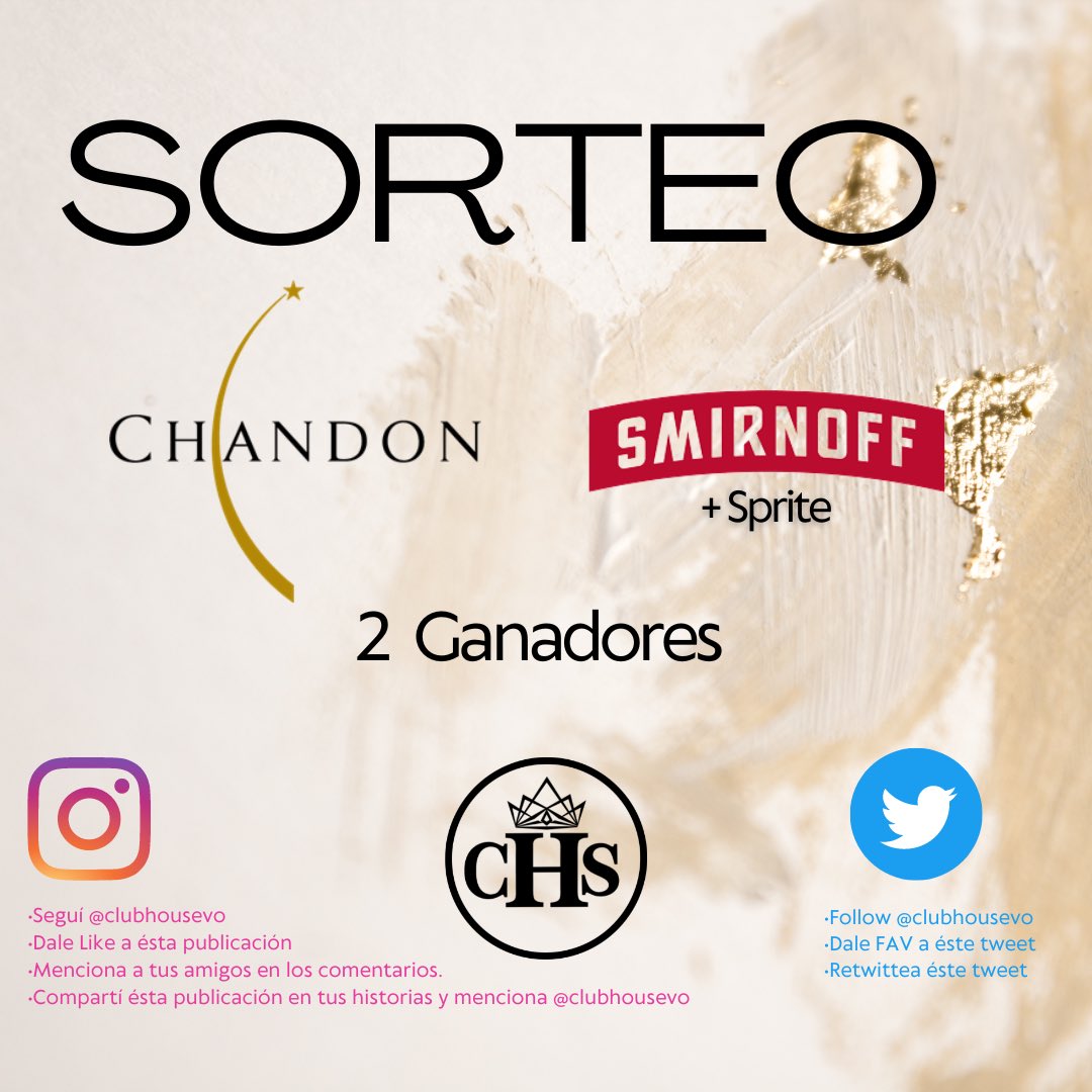 ⭐️Sorteo⭐️
Chandon 🍾
Smirnoff + Sprite 🍸

Follow <a href="/clubhousevo/">Club House ⭐️</a> 
Dale FAV ❤️ a éste tweet 
Retwittea éste tweet 🔁
