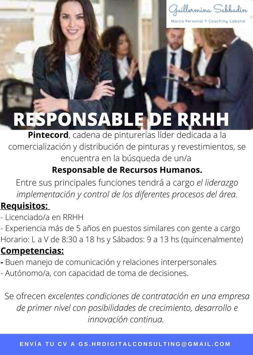 licsabbading's tweet photo. Les comparto una excelente oportunidad laboral ‼️Pintecord, empresa líder en pinturas y revestimientos, está en la búsqueda de una persona Responsable de Recursos Humanos 👩🏻‍🦰👱🏼‍♂️
Esperamos tu postulación 🍀📮✅ https://t.co/8M4BNgUMzr