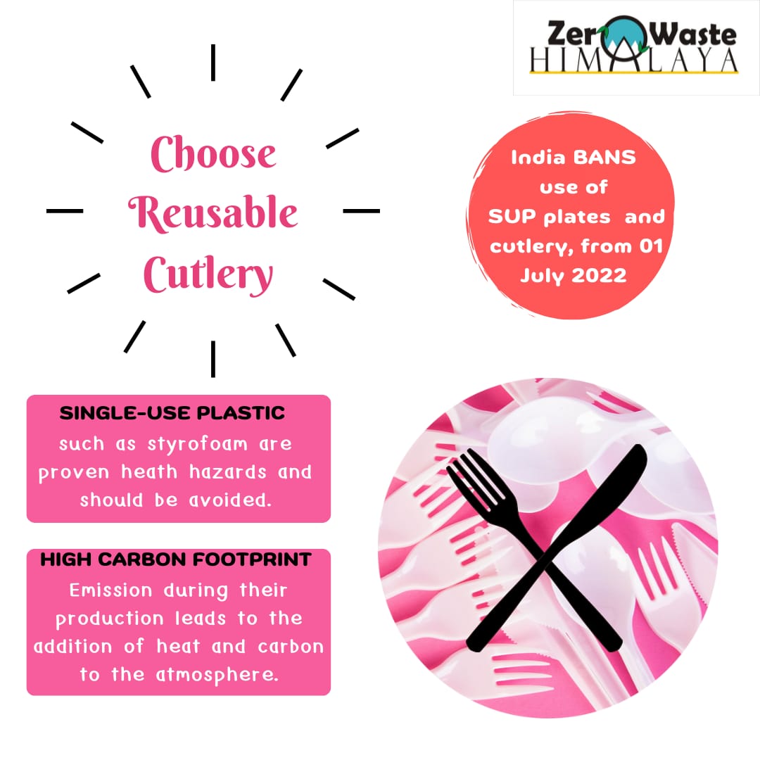ZWH_Himalaya's tweet image. Single use plastic utensils are banned from 1 July 2022 GOI.
#SUP cutlery was high on the list of most polluting plastic in #TheHimalayanCleanup 

Are we prepared, ready &amp;amp; willing?

Let's join hands to #beatplasticpollution

Our Mountains Deserve Better. Let's build back better.