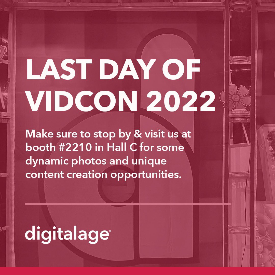 GoDigitalage's tweet image. Today is the last day of @vidcon and we are sure it will be the best one so far. Come visit us at #booth2210 in Hall C to try our 360 photo booth, immersive mirror, and pick up some Digitalage goodies. See you soon! #InfluenceTheFuture #Vidcon2022 #Vidcon
