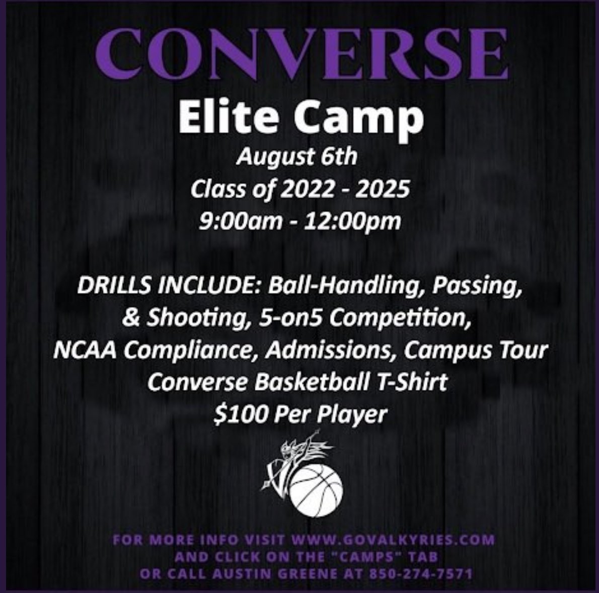 Valkyries_MBB's tweet photo. Great opportunity right here in Spartanburg, SC!! Camp will fill up very fast! Make sure you register using the link or contact assistant coach Austin Greene with any questions (@CoachGreene22). We look forward to seeing you there! #GoValkyries 

https://t.co/YhEp6CypJ3 https://t.co/YnJJEtRuMj