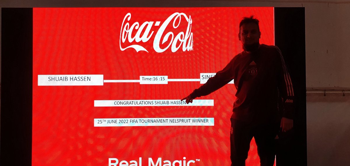 MainGamingZA's tweet photo. Congratulations to @Shuaib_Hassen on winning the Nelspruit leg of the @CocaCola_ZA Football Gaming Tournament🔥
Shuaib defeated Sinuthemba Ngomane and walks away with a R5000 gaming voucher🏆
Make sure to catch us next week Saturday at Maponya mall💪🏽
#SwitchOnTheMagic https://t.co/QOLhU8Copc