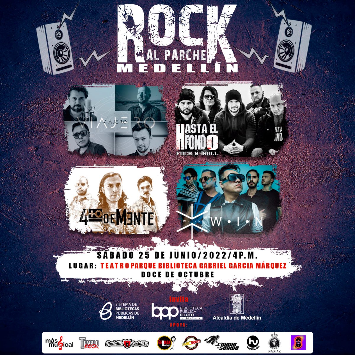 Hoy con ingreso gratuito en el Teatro Parque Biblioteca Gabriel García Márquez del Doce de Octubre, Castilla #rockalparchemedellin <a href="/BibliotecasMed/">Sistema Bibliotecas - Alcaldía de Medellín</a>