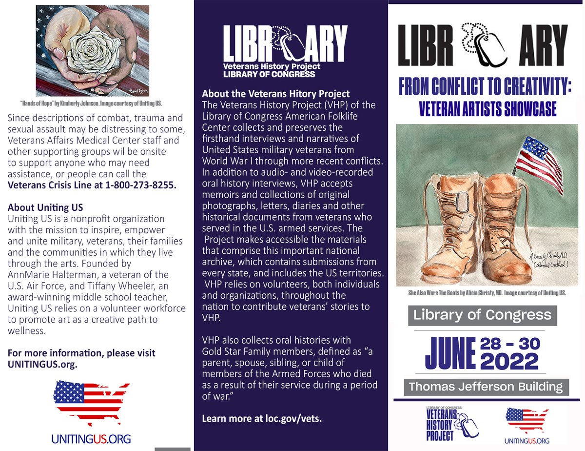 ColonelLisa's tweet photo. Join Uniting US & Library of Congress events healing thru arts in From Conflict to Creativity; artist demos & talks 28-30 June. Stoked about how my poetry & writing help healing. #vetartists #vetpoets #vetwriters @WarriorWriters @UTSAVeterans @JavelinaNation @javelinaalumni https://t.co/aclNzQCF6P
