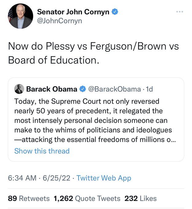 Texas Senator John Cronyn admitted publicly that he would like to repeal anti-segregation laws. https://t