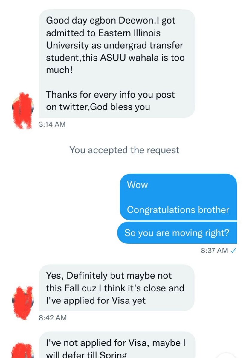 Oludeewon's tweet photo. If you are an undergraduate student affected by ASUU strike, I hope you know you can continue your education abroad in countries like USA🇺🇸?

Eastern Illinois University is an example.

The screenshots here show how someone in his Final year in Nigeria did it🔽: https://t.co/vXswpKuuqI