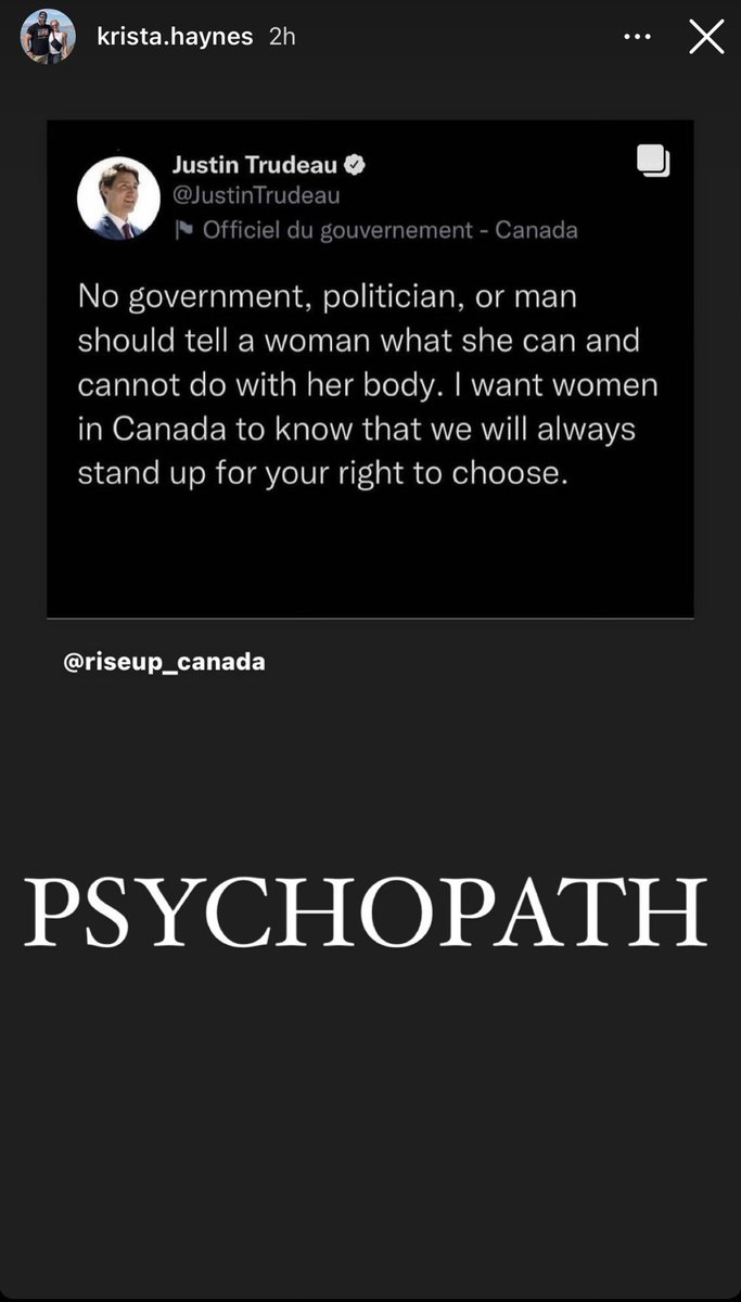 CarymaRules's tweet photo. Krista Haynes (daughter of @fordnation) weighs in on the matter of reproductive justice.

Specifically, she thinks Prime Minister @JustinTrudeau is a “psychopath” for affirming abortion rights in Canada.

#cdnpoli #Qrista #RoeOverturned https://t.co/561xVISYxa