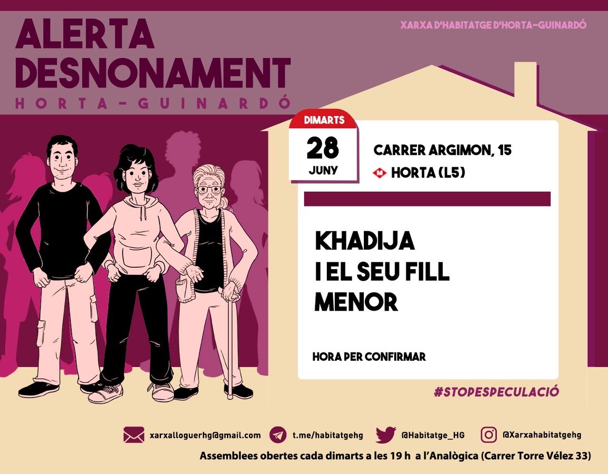 ⚠️ ALERTA DESNONAMENT! ⚠️

Dimarts volen fer fora de casa la nostra companya Khadija i el seu fill!

Una lluitadora com poques a la que volen deixar sense casa!

🗓 Dimarts 28
📌 c. Argimon 15
⏰ Hora a confirmar

Atentes a convocatòries!