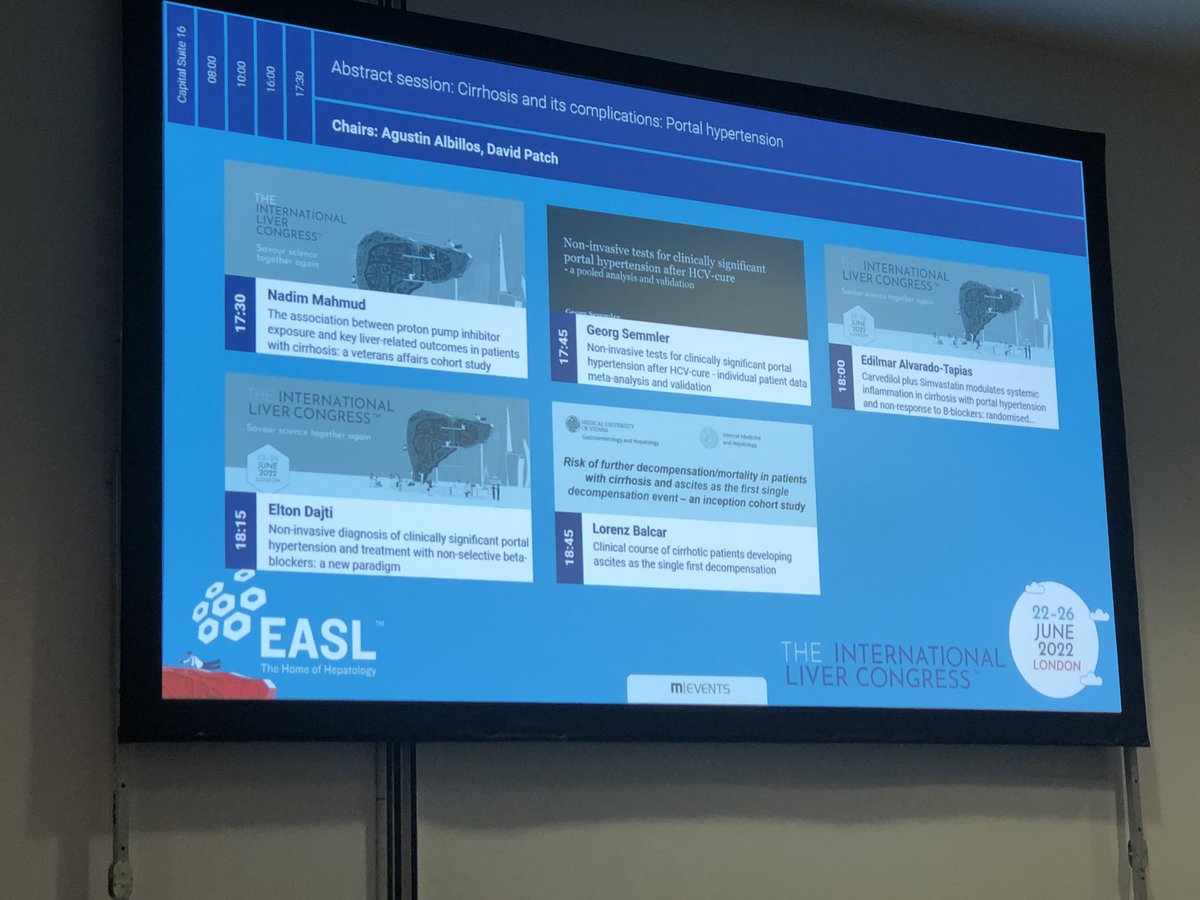 Very interesting abstract session co-chaired by Dr Agustin Albillos on cirrhosis complications. Great studies and discussion! #ILC2022 #LiverTwitter