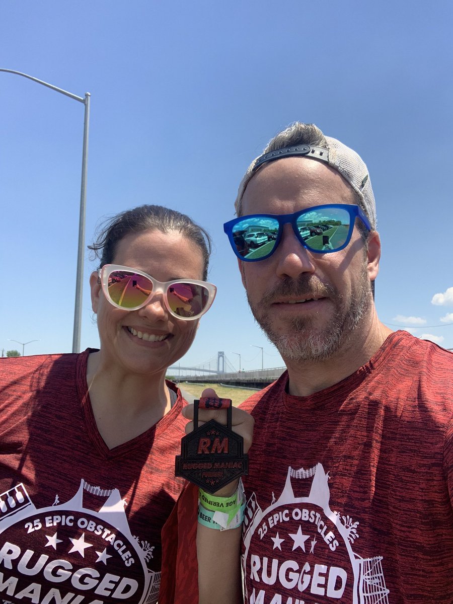 Two Rugged Maniacs today #RuggedManiac - Staten Island Race- Verranzo in background