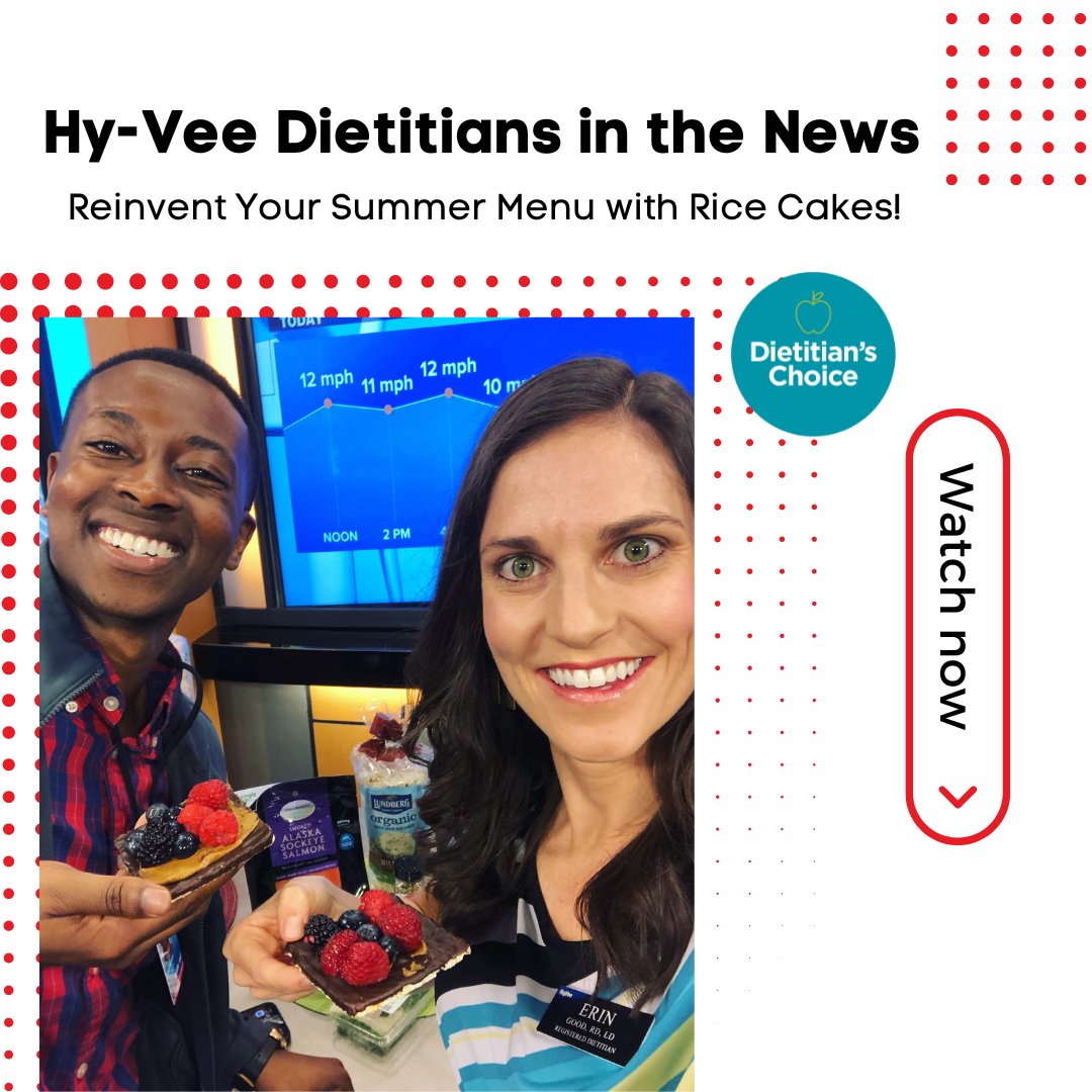 PHillHyVee's tweet photo. Hy-Vee Dietitian Erin joins We Are Iowa Local 5 News LIVE in-studio with both sweet AND savory ways to reinvent Lundberg rice cakes! Click here to watch: https://t.co/aLSD0TbLG8 https://t.co/wYFhesl01Y
