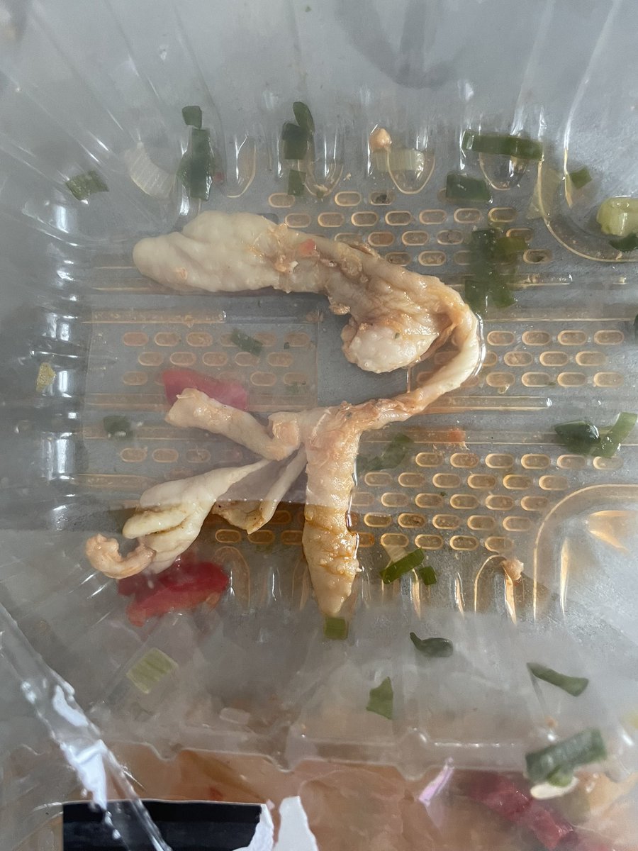 WestonRussell's tweet photo. @AldiUK @AldiCustCare Hey Aldi UK never mind fighting about Cuthbert the Caterpillar, how about the chickens head or cock that was in my Chinese chicken stir fry #chickensfeet #aldiuk #WhatIsIt https://t.co/e1MFKtWONN