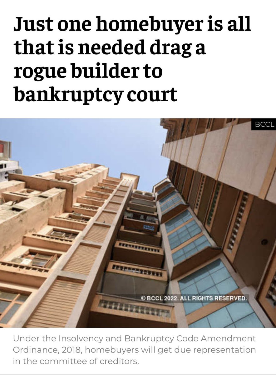 <a href="/manishanataraj/">manisha natarajan</a> <a href="/ndtv/">NDTV</a> <a href="/TheAnujPuri/">Anuj Puri</a> <a href="/PujaMehrish/">Puja Mehrish</a> IBC was a fraud played by Modi Govt on Homebuyers

Govt baselessly claimed that amended IBC is a weapon in the hands of Homebuyers without giving Homebuyers a secured creditors status or giving them priority as a consumer

Now builders have exposed the Govt by declaring themselve