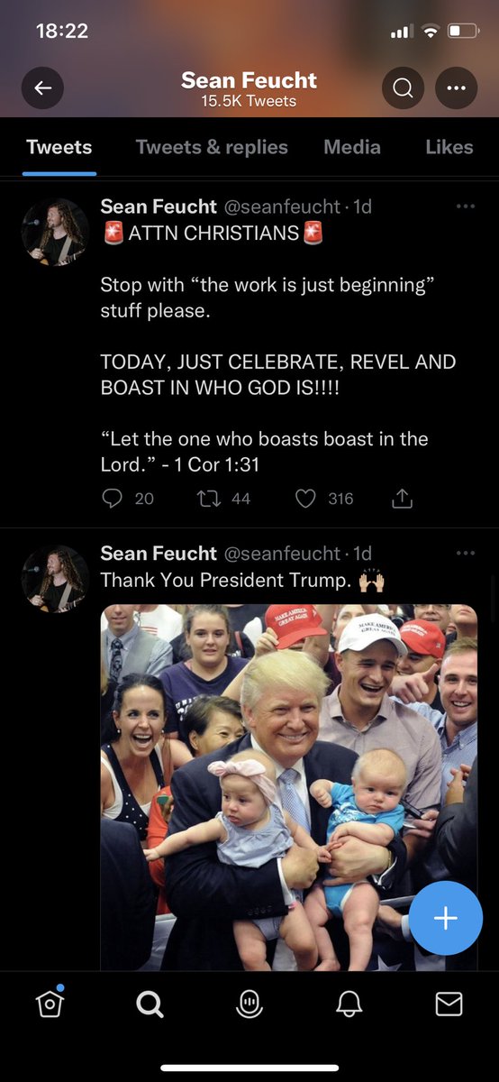 Samweightman's tweet photo. Also if anyone wants to know who @seanfeucht values more, he quite literally boasted about Trump…before posting about boasting in the Lord. 

I’m just saying. https://t.co/G7l0CSmpfd