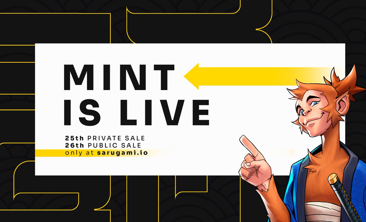 SarugamiNFT's tweet photo. Mint is now LIVE! 💥
Check our website https://t.co/CE0jBw5D7s
Take your katana and Join the dojo. ⚔️
OSS! 🔥

Good Luck everybody! 🤞
THANK YOU for the amazing support!❤️‍🔥
This is just the beginning... https://t.co/WmBcDveZcU