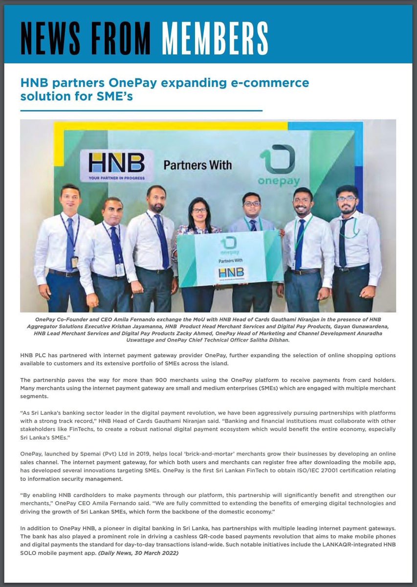 onepaylk's tweet photo. The European Chamber of Commerce of Sri Lanka published about the Onepay and Hatton National Bank PLC partnership in March newsletters 

https://t.co/U3BGcGYKEh

#onepayglobal #OnePay #onepayipg https://t.co/sOhZGiwfrL