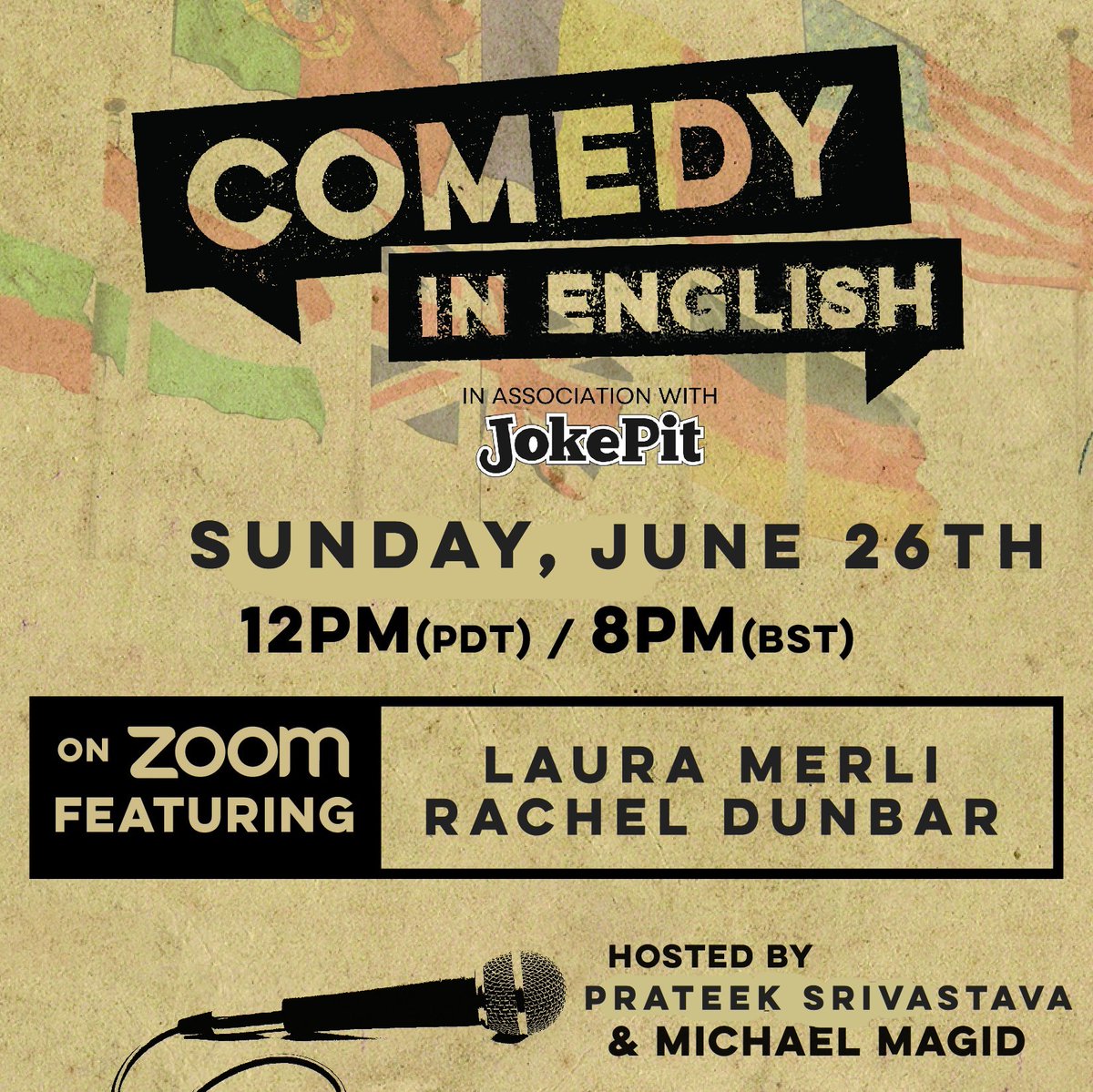 comedynenglish's tweet photo. Previously @comedynenglish
@paulfarahvar's "show"
@TheDailyPrateek's "parents"
@michaelmagid's "wipes"
Missed? Next1 Sun June 26th 12noon Pacific/8pm GMT w/ Laura Merli @MsRachelDunbar
FREE! - (Donations Suggested) https://t.co/ZAqbdADFH0
#Comedyinenglish #zoomshow #JOKEPIT https://t.co/3jlu7mTMto
