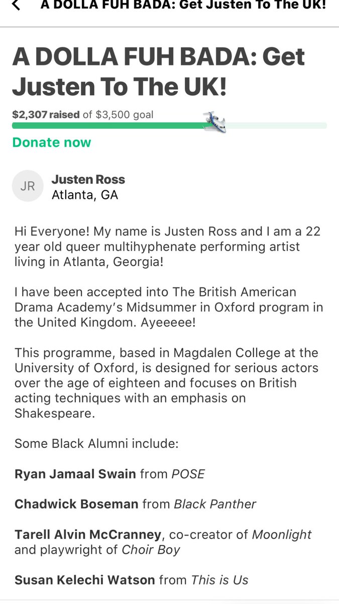 justenross_'s tweet photo. Hey yall! I GOT INTO ACTING SCHOOL IN THE UNITED KINGDOM! I am raising money for my travel expenses and could really use your help. I’m almost at my goal! My GoFundMe link is in my bio!!! Please BOOST! 🛩🎭🏤✨h https://t.co/5aapqAaLEL