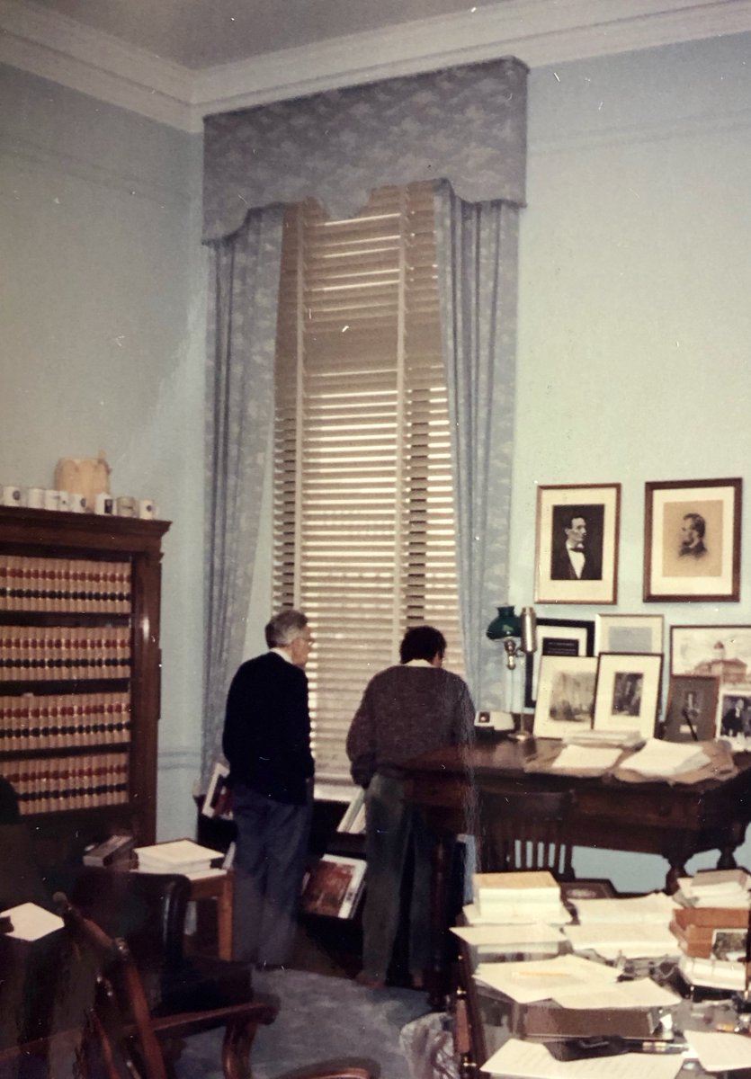 Justice Blackmun, author of Roe v Wade, for whom I had the privilege of clerking early in my career, watching anti-abortion protestors outside the Court on the decision's 20th anniversary, Jan 22, 1993.