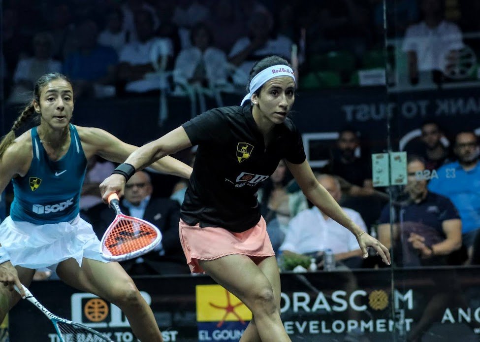 CIBfinals's tweet photo. Defending champion @NouranGohar is back in the final !

[1] Nouran Gohar (Egy) 2-0 [3] Hania El Hammamy (Egy)   11-9, 12-10 (43m) https://t.co/P3UIS8Chdb