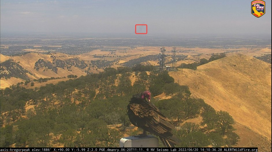 FireScoutAI's tweet photo. #FireCamBirds with a smoke column detected in the distance from Kregor Peak.
#FireScout #WildfireAI https://t.co/YAd1cSo3Mb