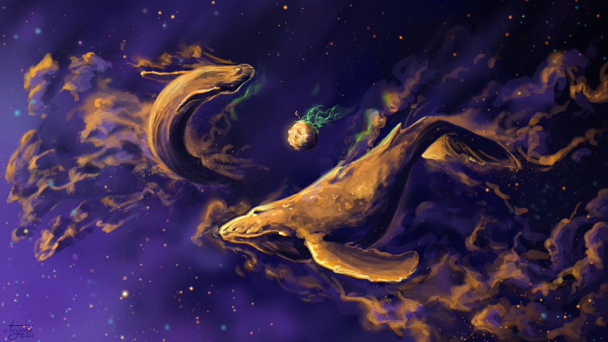 Avyene's tweet photo. Orange Space Whales, but it's desktop size #SpaceIsSoCool https://t.co/vGWauULoFK