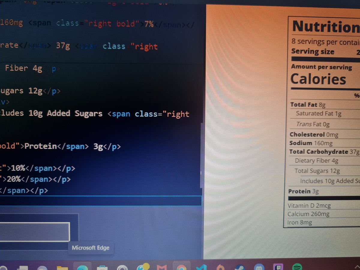 NomadCodes's tweet photo. Day 34 of #100DaysOfCode and I'm finishing off the nutrition label on #freeCodeCamp 
I think the most important thing during this entire journey is that I'm enjoying myself. https://t.co/R58YNrU2hu