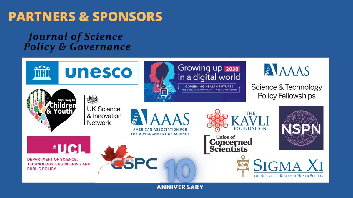 Over the past 10 years, we have been supported by some great organizations who share our mission, many of whom have sponsored JSPG issues. #JSPG10 Recent sponsors: @UNESCO @UNMGCY @GHFutures2030 @AAAS_STPF @scipolnetwork @UCLSTEaPP