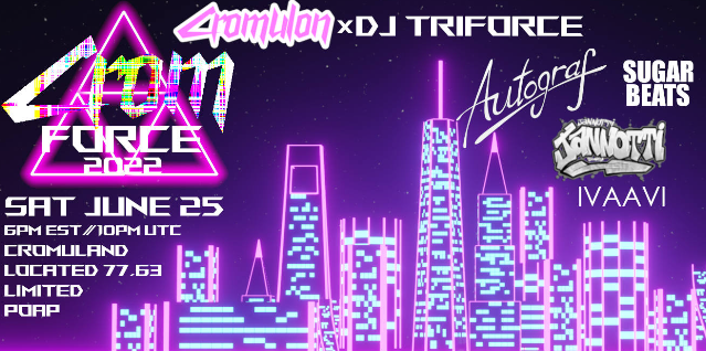 father_fin's tweet photo. 🎉come see @Cromulonmusic x @blkck 
@ Cromforce2022 🎉

🌟When: 6pm EST | 10PM UTC 🌟
🌟Where: 77,63🌟

See you there!
https://t.co/CGyHyvGFph

#Decentraland #party #CromForce2022 https://t.co/hyc7PI63hs