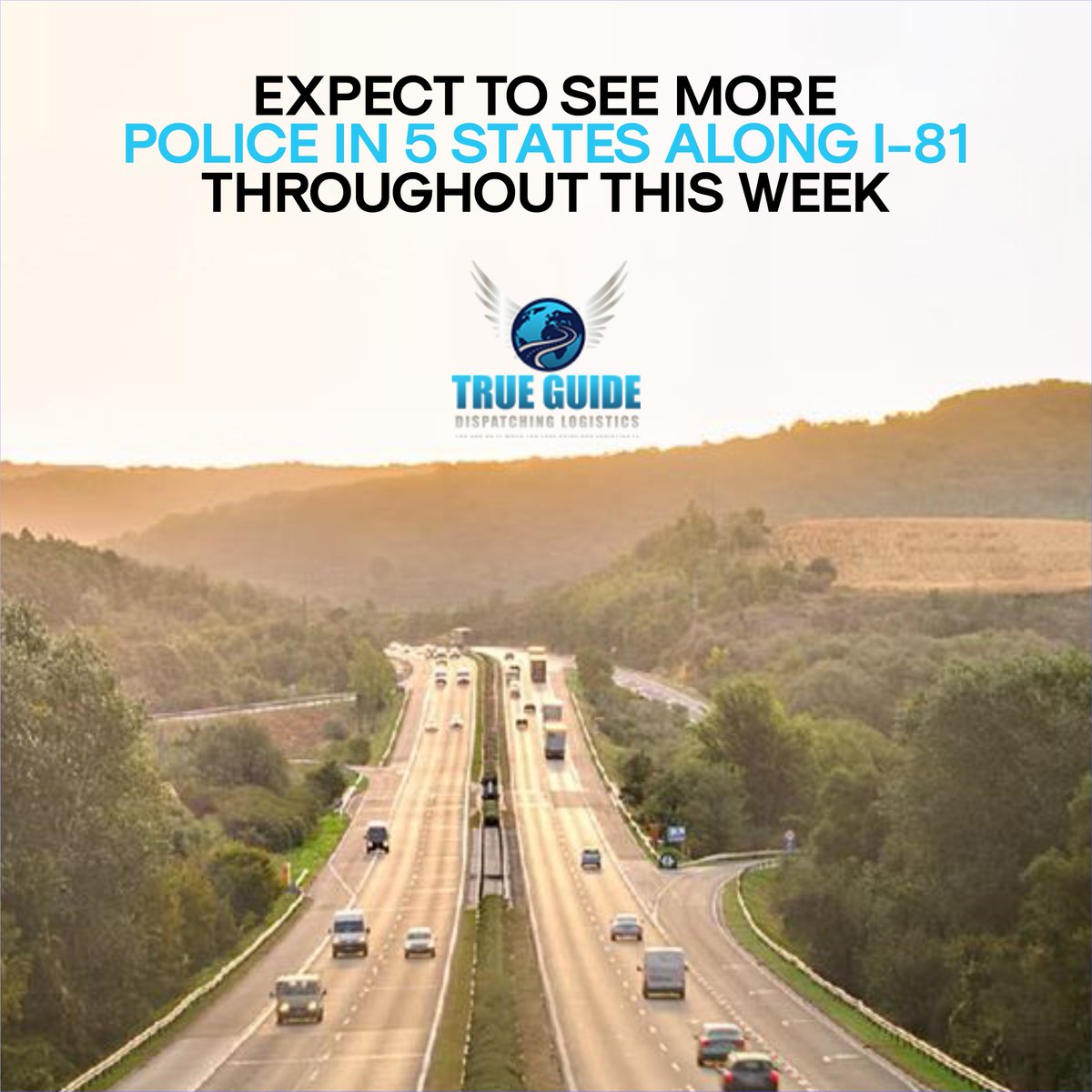 GuideLogistics's tweet photo. If your trucking takes you along Interstate 81 this week, don't be surprised if you see a greater than normal law enforcement presence.
--
🌐 https://t.co/mPKSRx8fmK
.
#trueguidelogistics #OTR #Dispatchservices #Truckdrivers #Dispatcher #Poweronly #Dryvans #Reefertrucks https://t.co/GIu9gCir7u