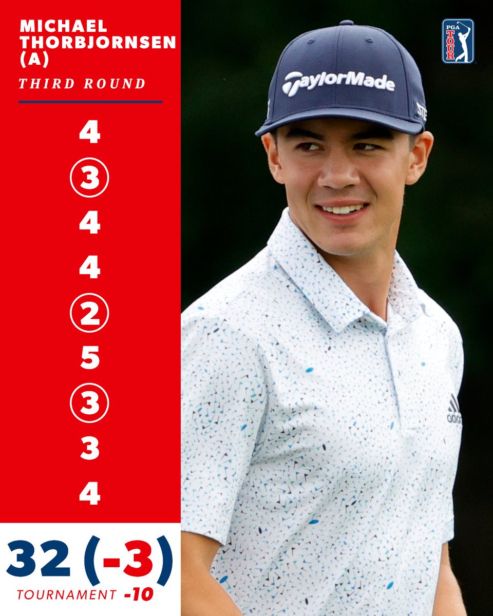 PGATour's tweet photo. - Third TOUR start
- Sponsor exemption
- Massachusetts native

20-year-old amateur Michael Thorbjornsen continues to impress @TravelersChamp.

He's T5 on the leaderboard. https://t.co/EYRnGoo90M
