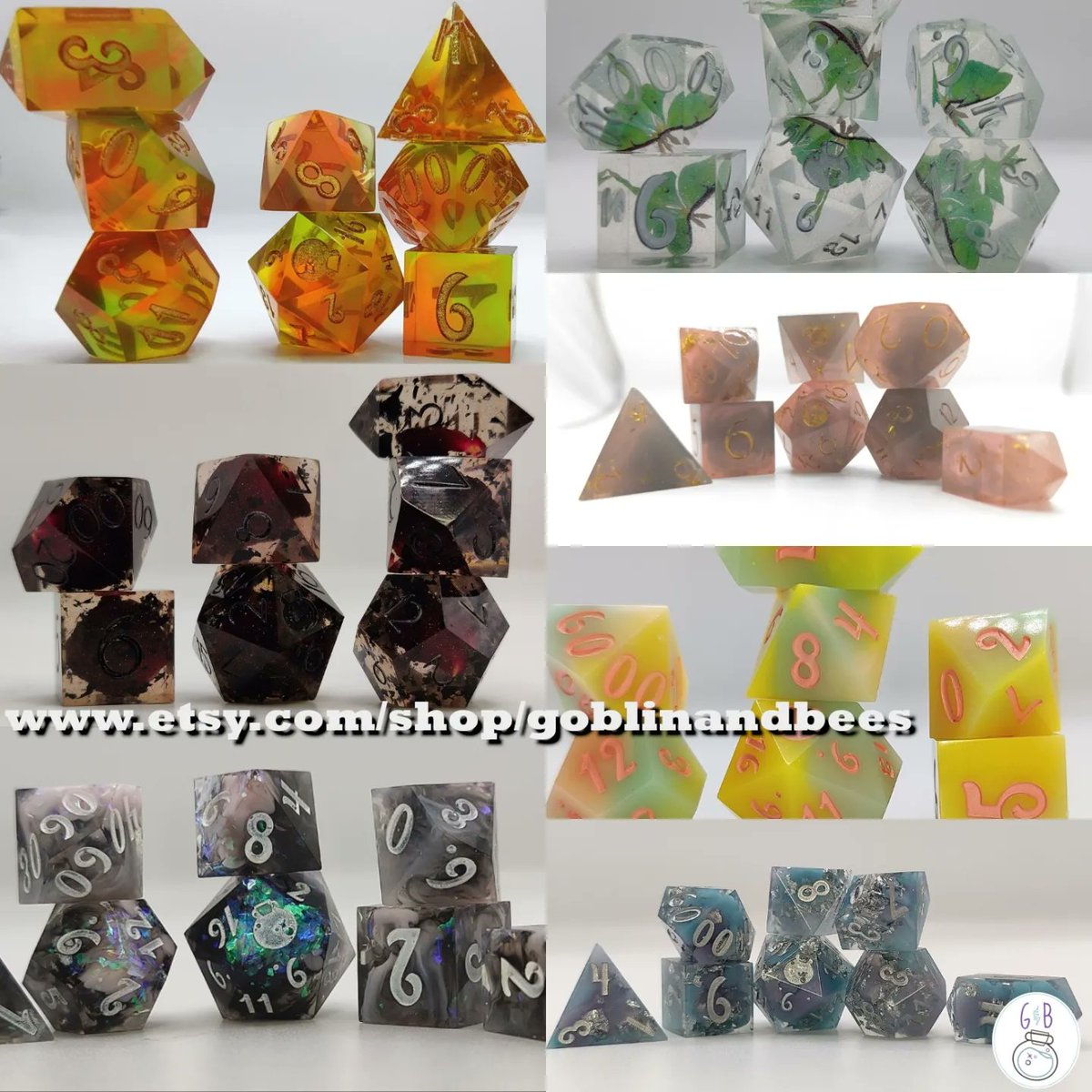 goblinandbees's tweet photo. Shop drop is live! We went just a little bit early - but we have 7 new dice sets and several fun pendant necklaces available! Link in bio. 

#dice #dicemaker #handmadedice #dnddice #ttrpg #handmadejewelry #resincharms #catnecklace #fairyjar https://t.co/51ZLJ5YjZj