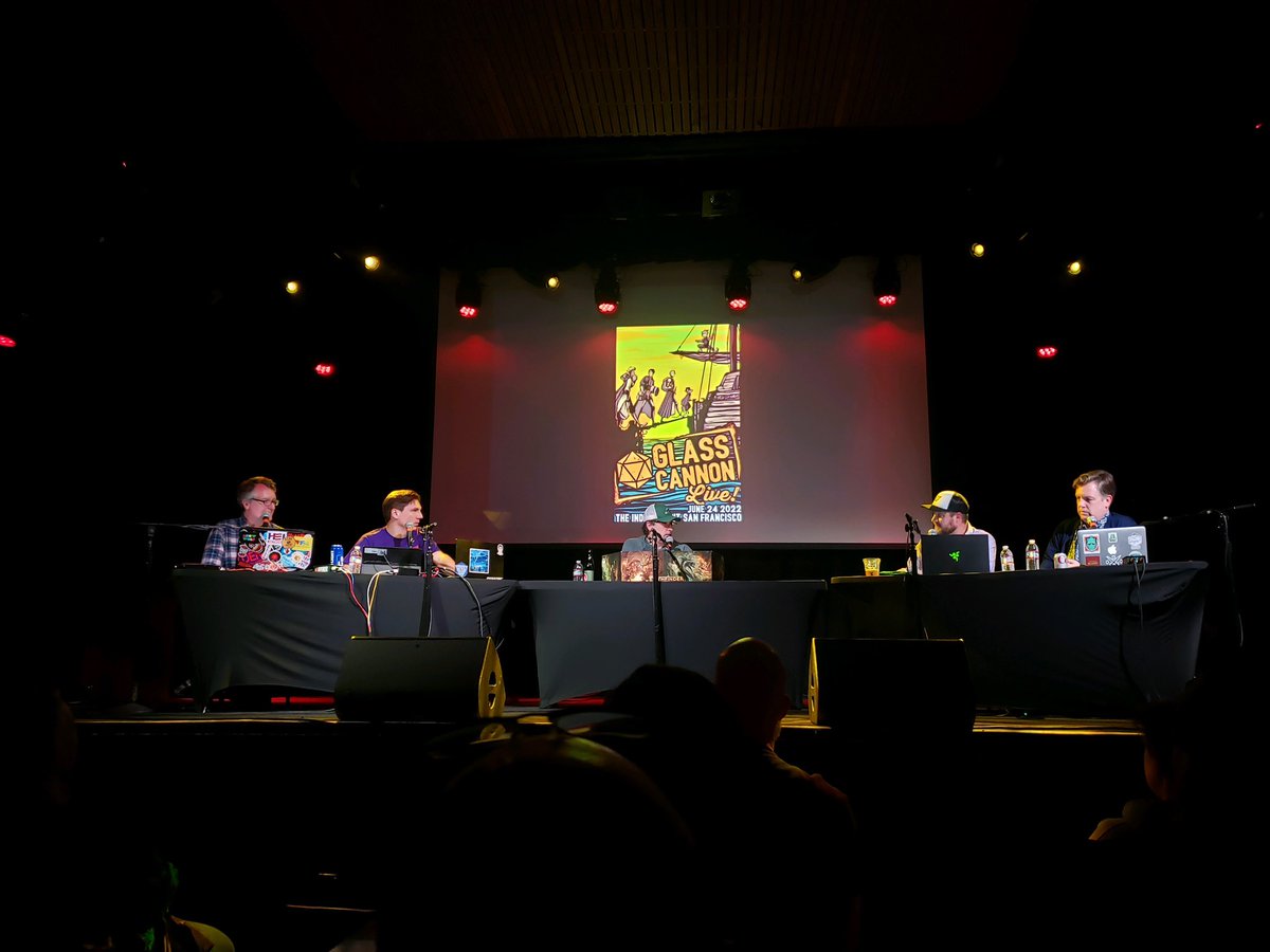 I had a blast last night in San Francisco watching <a href="/glasscannonpod/">The Glass Cannon Network</a>, <a href="/troylavallee/">Troy Lavallee</a>, <a href="/joeobriensbrain/">Joe O'Brien</a>, <a href="/heyskid/">Skid "Four Seasons Partial Landscaper" Maher</a>, <a href="/grantberger/">Grant Berger</a> and @JaredLogan! These folks have so enhanced my gaming table and given me literally hundreds of hours of fun. Come back soon!