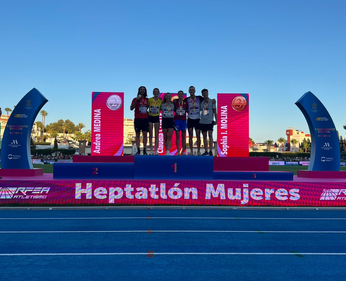 atletismoRFEA's tweet photo. Podio Heptatlón 🚺  #CEatletismo 

🥇 @conte_63 6.177 RC
🥈 @AndreaMedinaBer 5725 MP
🥉 Sophia Isadora Molina 5369 MP

FELICIDADES 👏👏👏 https://t.co/DT0Dbu7EaJ