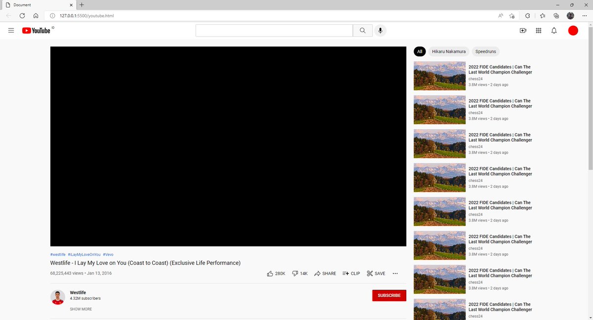 thenabilarta's tweet photo. Created clone of youtube video page with html and css. Fully responsive. Harder than I thought it was.. This will be a part of HTML CSS vid course I will make on yt! https://t.co/1jZzBqEKdG