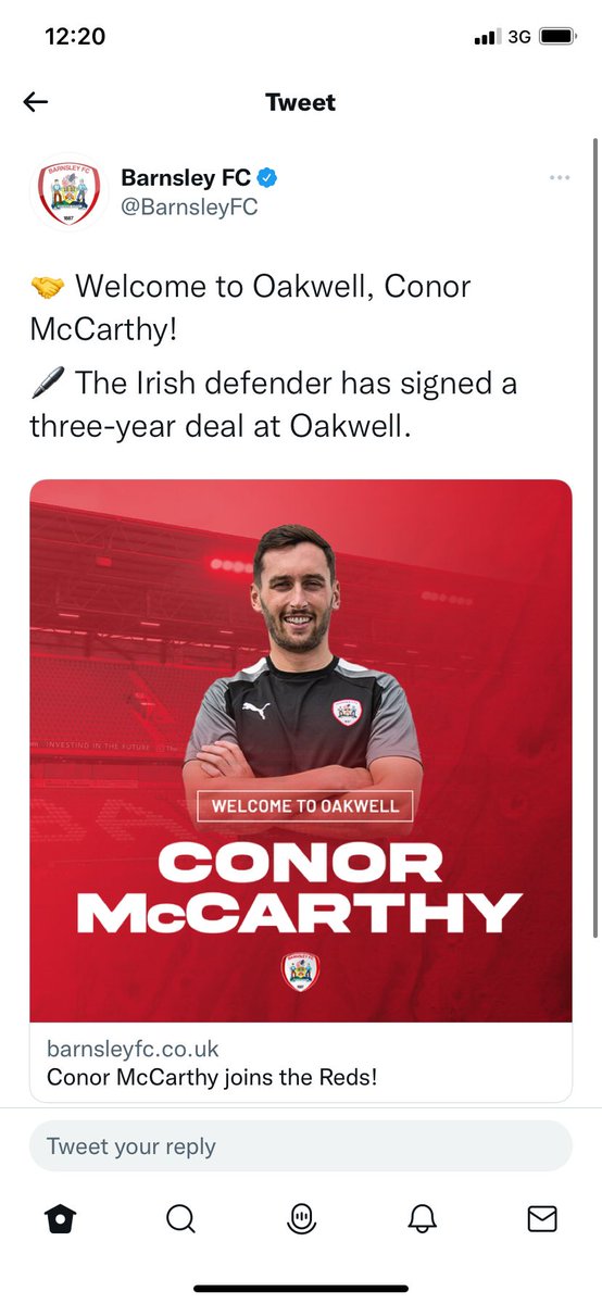 Blarney United (@blarneyunited) on Twitter photo Congratulations to former Blarney Utd player Conor McCarthy who has signed a 3 year contract with Barnsley FC.👏👏👏
#BUFC 🔵⚪️🔵⚪️
<a href="/BarnsleyFC/">Barnsley FC</a> Congratulations to former Blarney Utd player Conor McCarthy who has signed a 3 year contract with Barnsley FC.👏👏👏
#BUFC 🔵⚪️🔵⚪️
<a href="/BarnsleyFC/">Barnsley FC</a>
