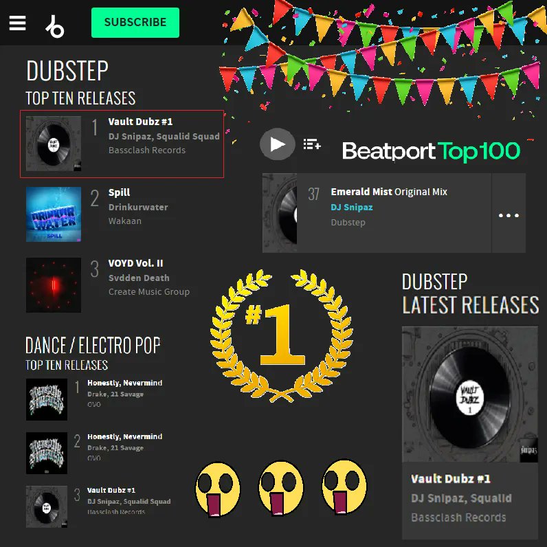 BassclashRecs's tweet photo. WE DID IT!! #1 spot (Dubstep releases)
#3 (Dance/e pop releases)
#37 (Dubstep singles) 
All the hard work Is paying off. @DJSnipaZ smashed it https://t.co/2PImKztMS4