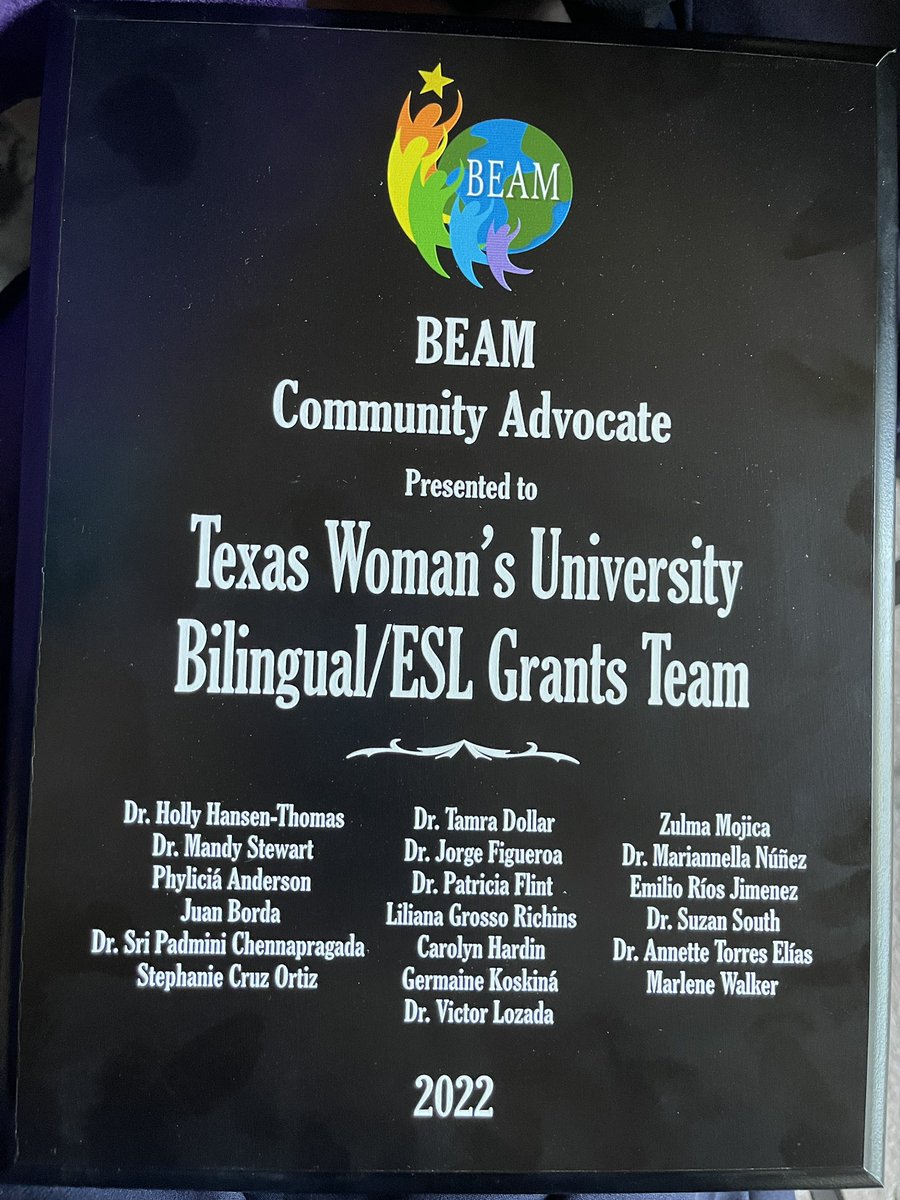 hansen_holly's tweet photo. Estamos so super orgullosas- our @txwomans @ELLevateGrant and @twupioneras grants team won the @BEAMDFW Community Advocacy Award this year!!!Congratulations and Enhorabuena @DrMandyStewart and all! So many new and upcoming phds on that list!@GradSchoolTwu @TWULitandLearn https://t.co/ECRAqxi3Zs