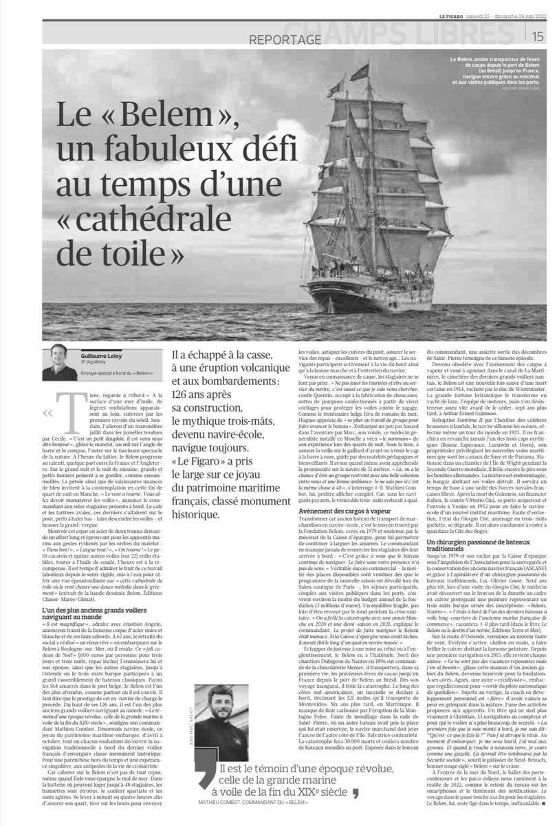 Merci <a href="/Guiloisy/">Guillaume Loisy</a> du #Figaro d’avoir embarqué à bord du <a href="/troismats_Belem/">Trois-mâts Belem</a>, soutenu par la <a href="/Caisse_Epargne/">Caisse d'Epargne</a> 

bit.ly/3OoKNp8