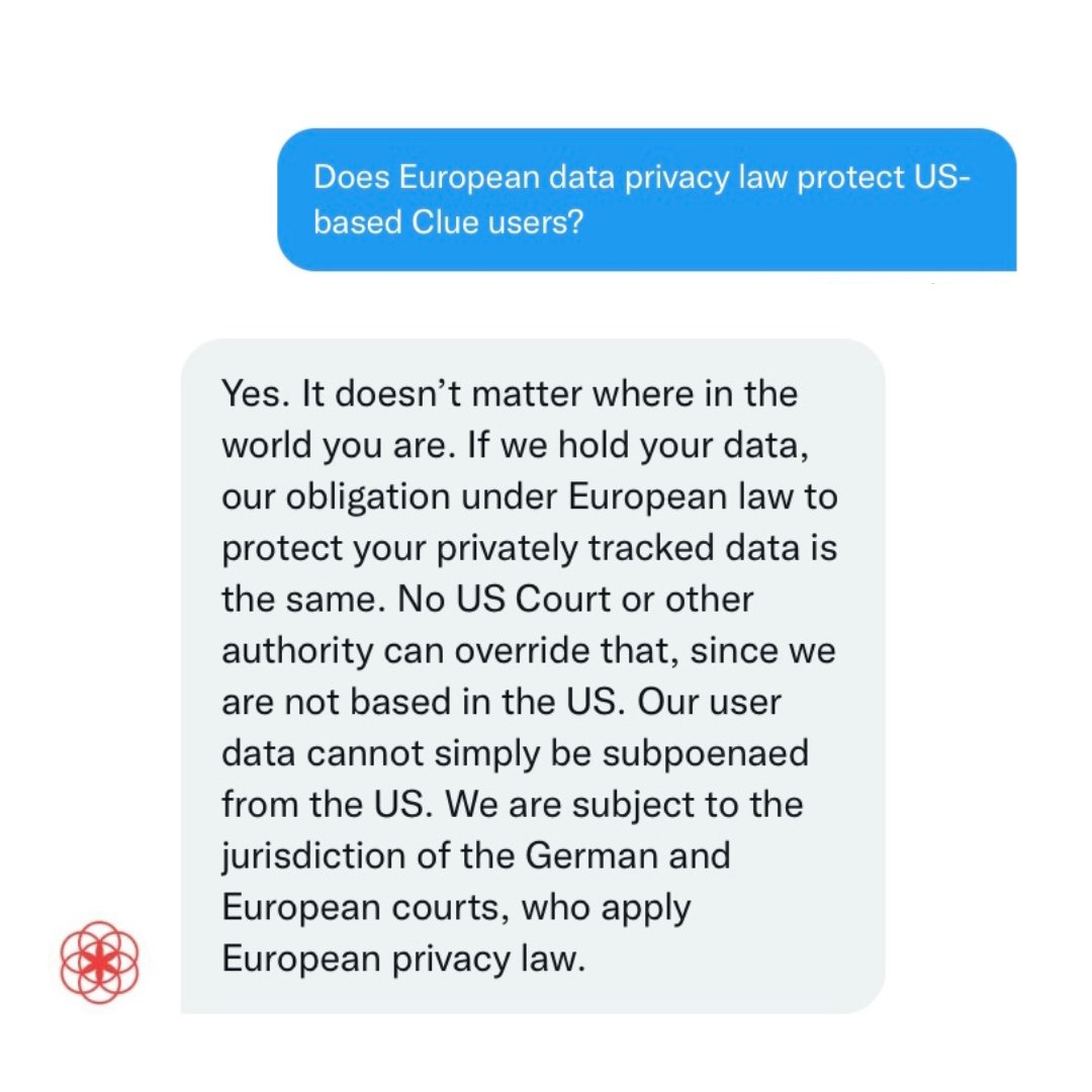 clue's tweet photo. We hear your questions &amp; we understand your concerns. The thought that US authorities could use people’s private health data against them is infuriating &amp; terrifying. Without fuelling further fear or speculation, we do want to offer our community clarity &amp; reassurance. #RoevWade https://t.co/eJIGiMKY2C