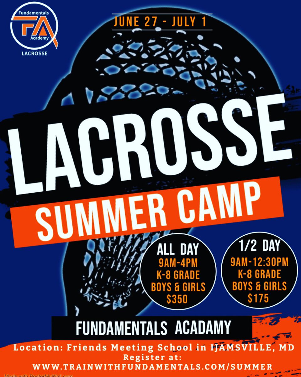 K-8th boys and girls lax camp starts Monday in Ijamsville, MD. Come train with us! All day and half day options!