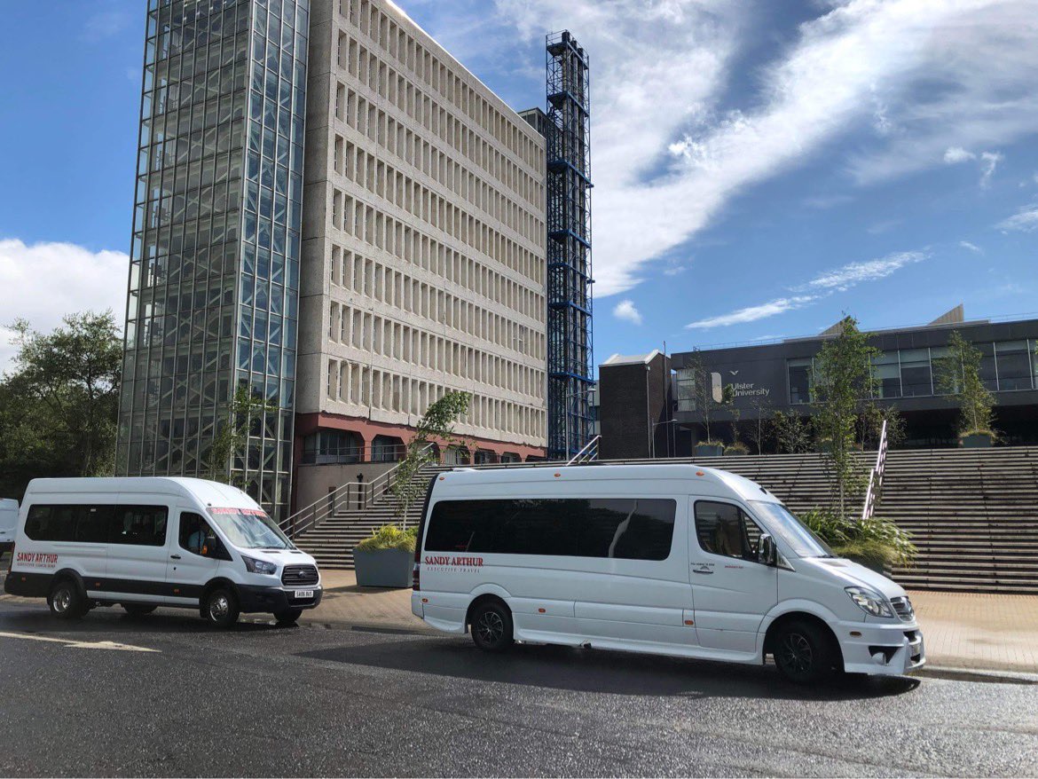 Our 16 seaters catching some sunshine between showers at the <a href="/UlsterUni/">Ulster University</a> Coleraine this afternoon, helping out the team from <a href="/macmillancancer/">Macmillan Cancer Support</a>.
#CausewayCoast #macmillan #embraceagiantspirit