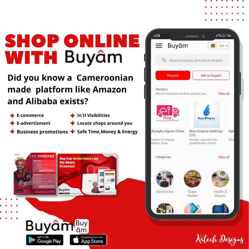 #Amazon.#alibaba
 Hope you are doing great? Please I just got an internship in <Buyam> . Part of my duties is making people know abt it. Please help me share this flyer to your status,friends,families, groups.Let it trend.🇨🇲🇨🇲 Please do it to support me and our Cameroonian Engin