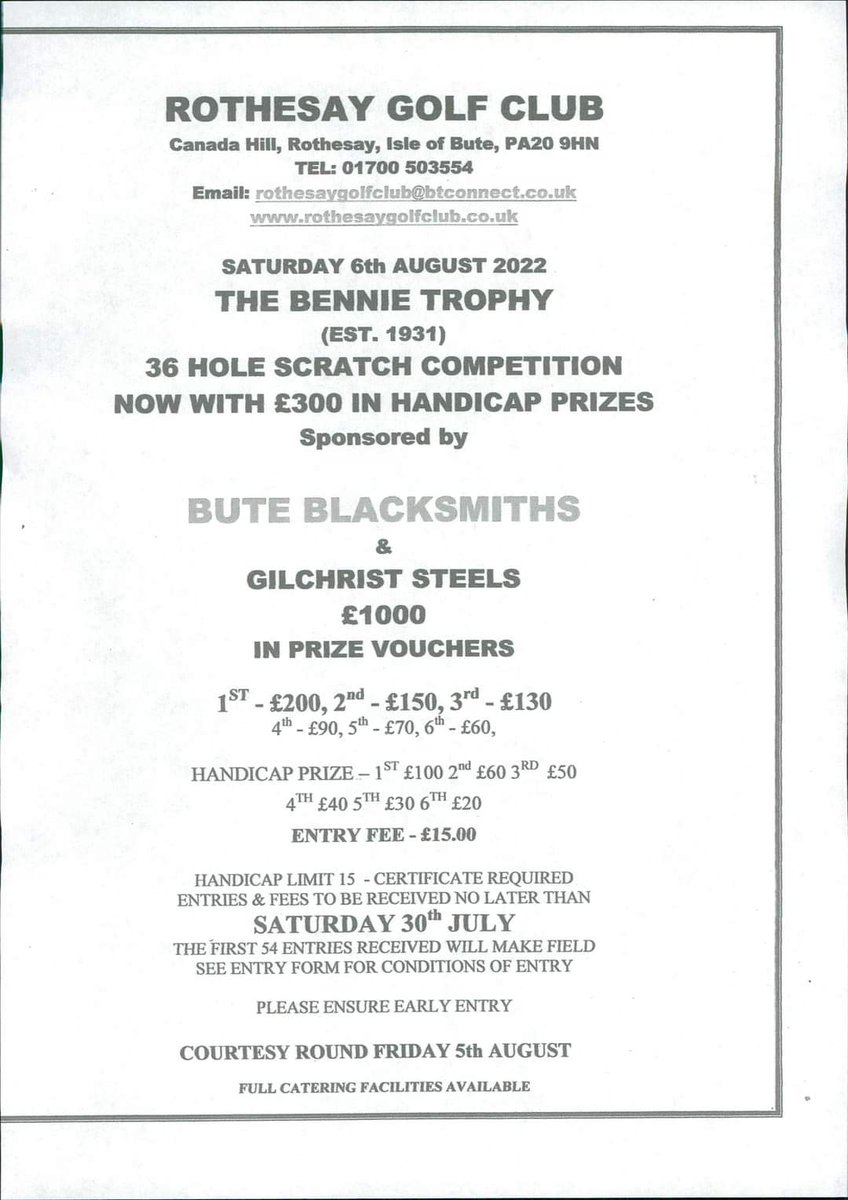 Dates for your diary. Open competitions. <a href="/TaynuiltGolf/">Taynuilt Golf Club</a> <a href="/RothesayGC/">Rothesay Golf Club</a>  cracking away days.